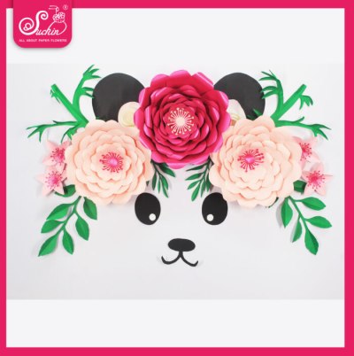 Flower Decoration Sets for Kids, DIY paper flower template, free giant flower template, panda-themed craft