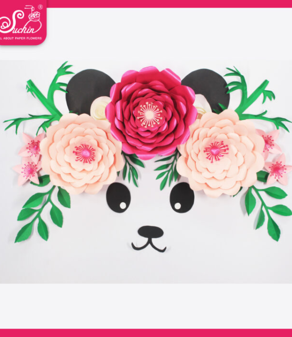 Flower Decoration Sets for Kids, DIY paper flower template, free giant flower template, panda-themed craft