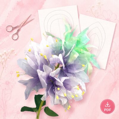 Giant Crown Imperial cluster flower made with organza fabric - printable template and step-by-step guide
