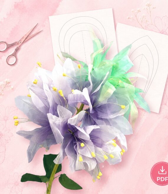 Giant Crown Imperial cluster flower made with organza fabric - printable template and step-by-step guide