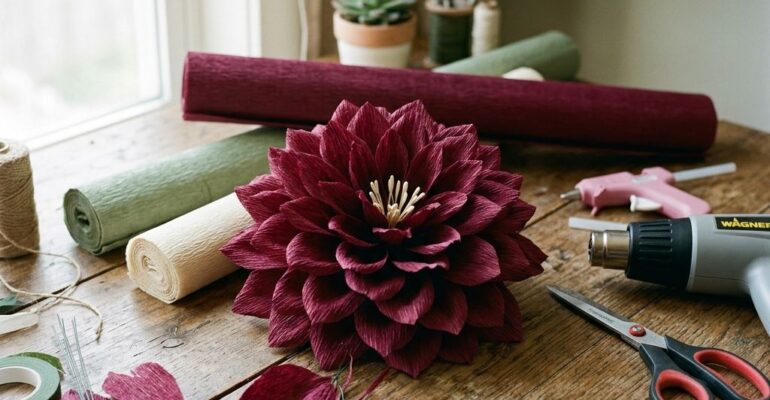 Advanced Giant flowers courses teaching techniques for large crepe paper dahlia.