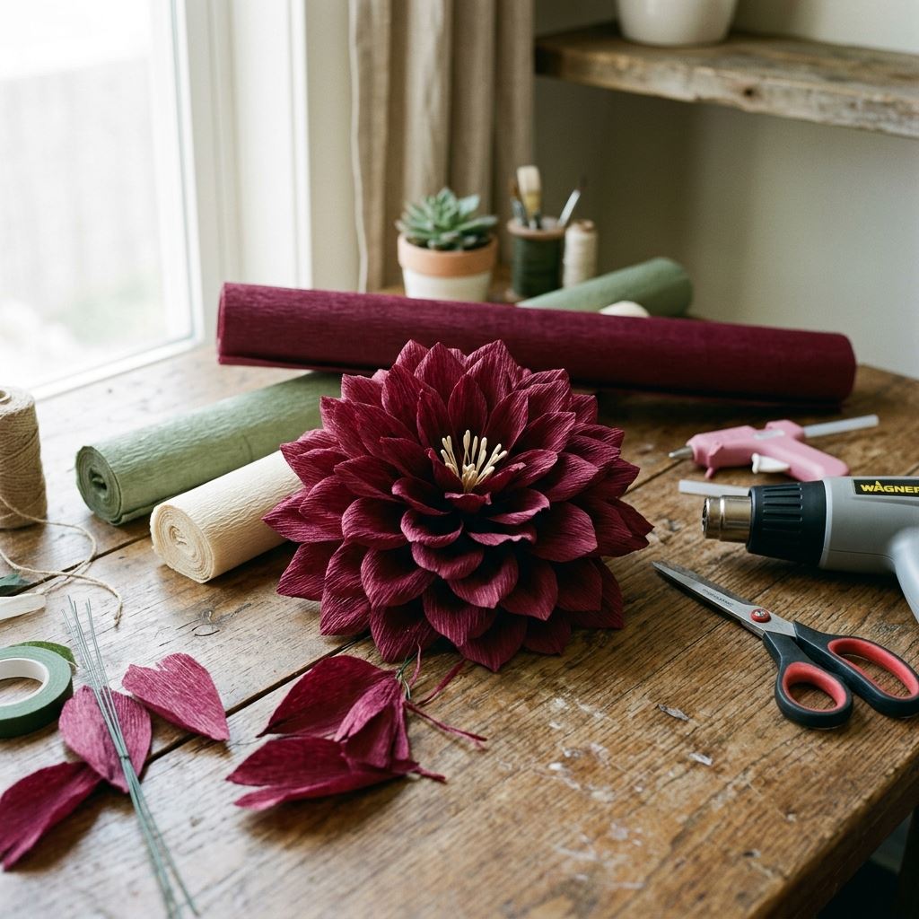 Advanced Giant flowers courses teaching techniques for large crepe paper dahlia.