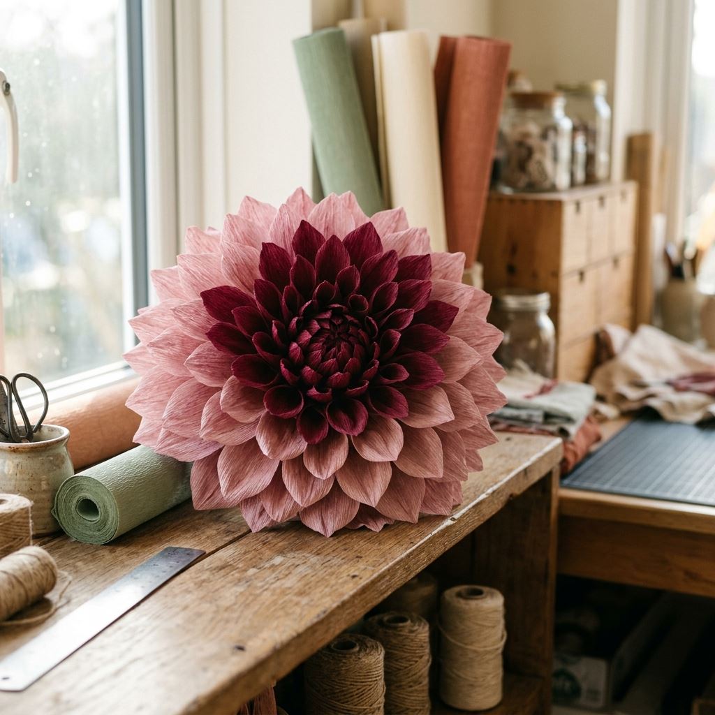 Beautiful giant crepe paper dahlia from Giant Flowers Courses