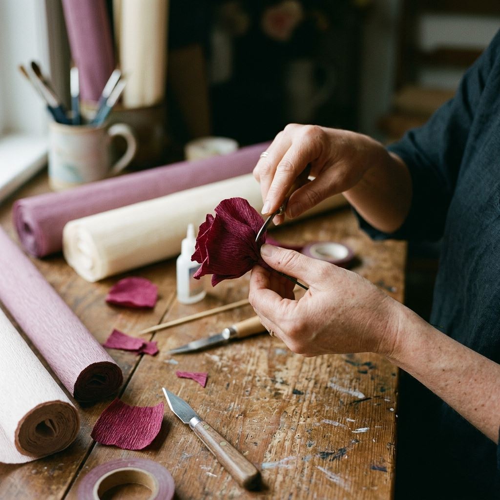 Crafter's hands working on giant flower petals for Giant Flowers Courses