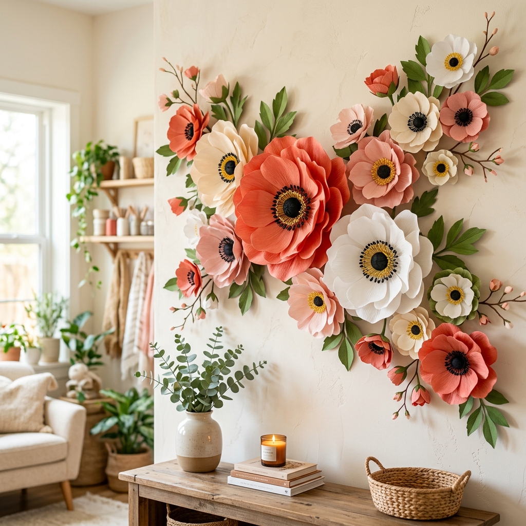 Completed display for Creating Giant Anemones from Paper: Dramatic Floral Decor
