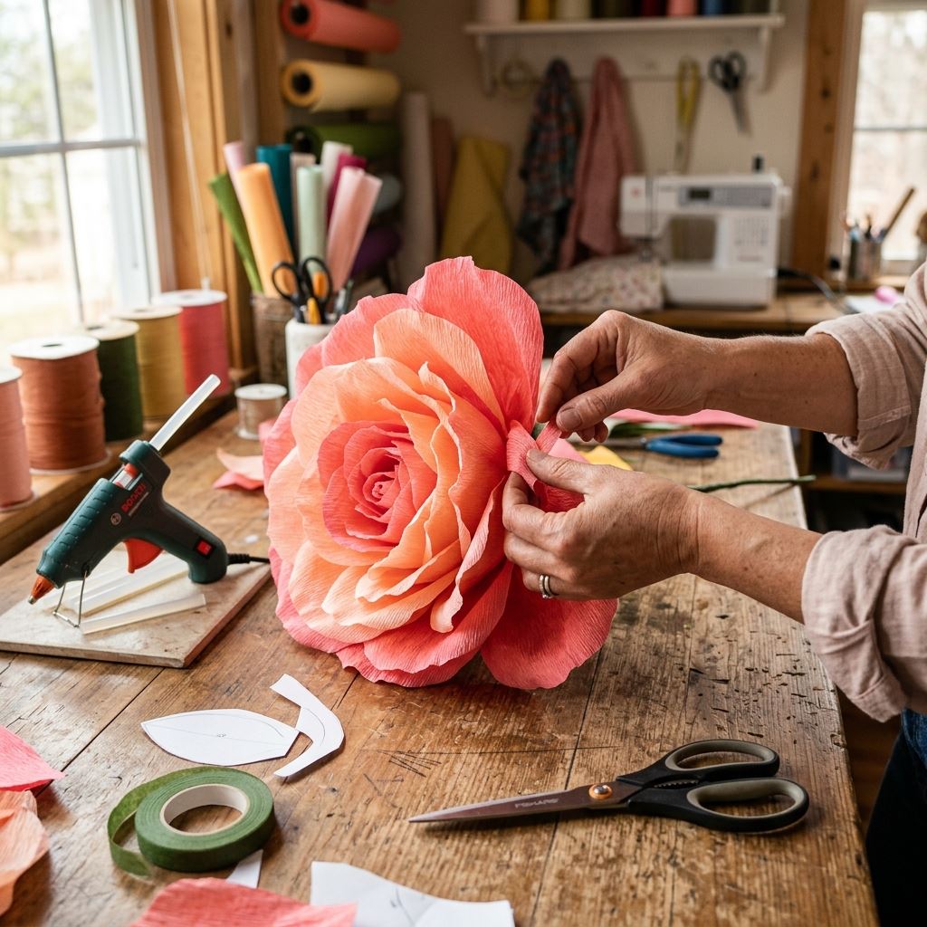 Crafting detail for Crepe Paper Giant Flowers: The Softest Petal Technique
