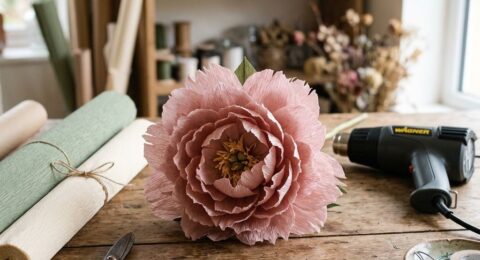 Handmade giant crepe paper peony from Giant Flowers Courses