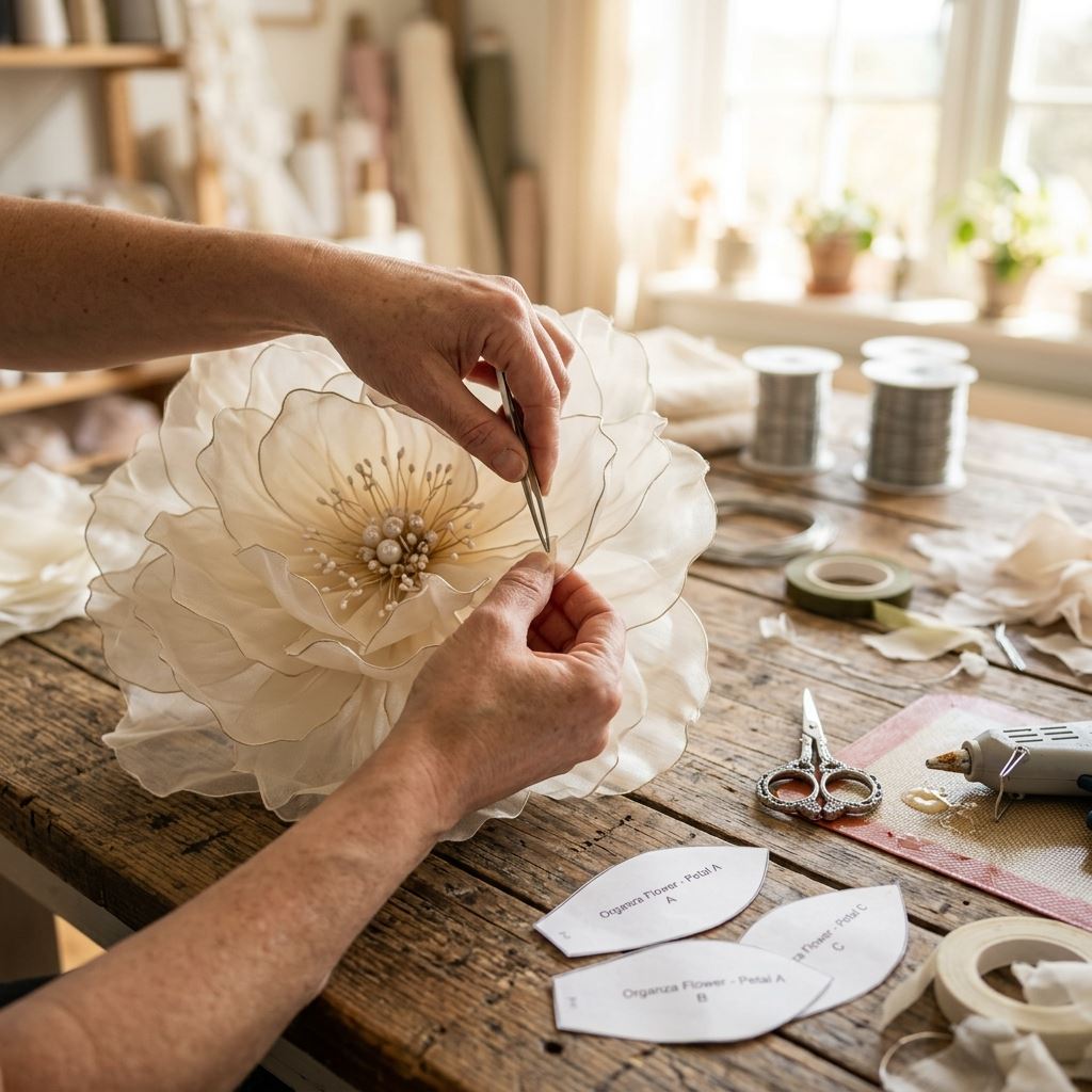 Crafting detail for Elite Giant Organza Flower Tutorials: The Fabric Trend