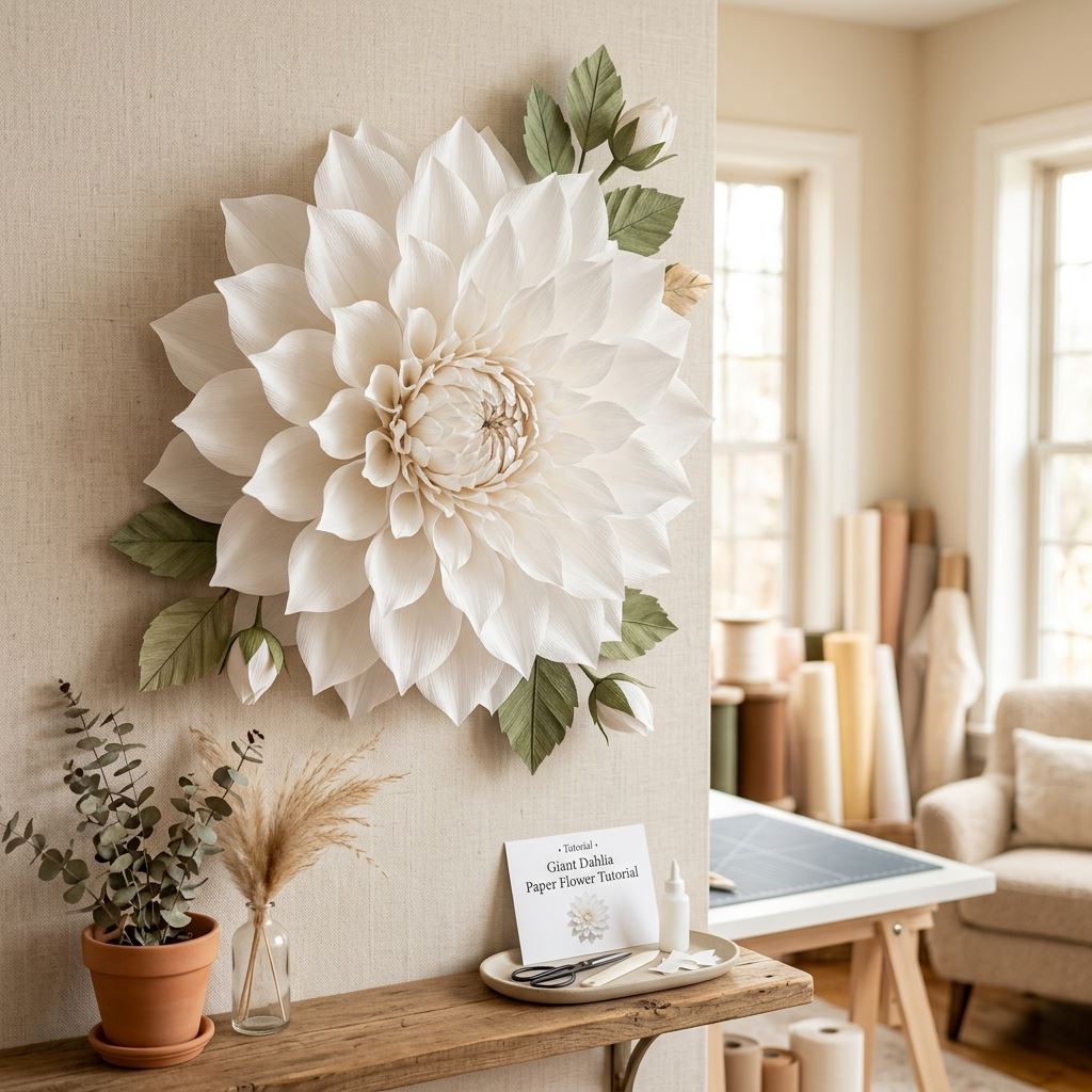 Completed display for Giant Dahlia Paper Flower Tutorial: Master the Spiky Bloom