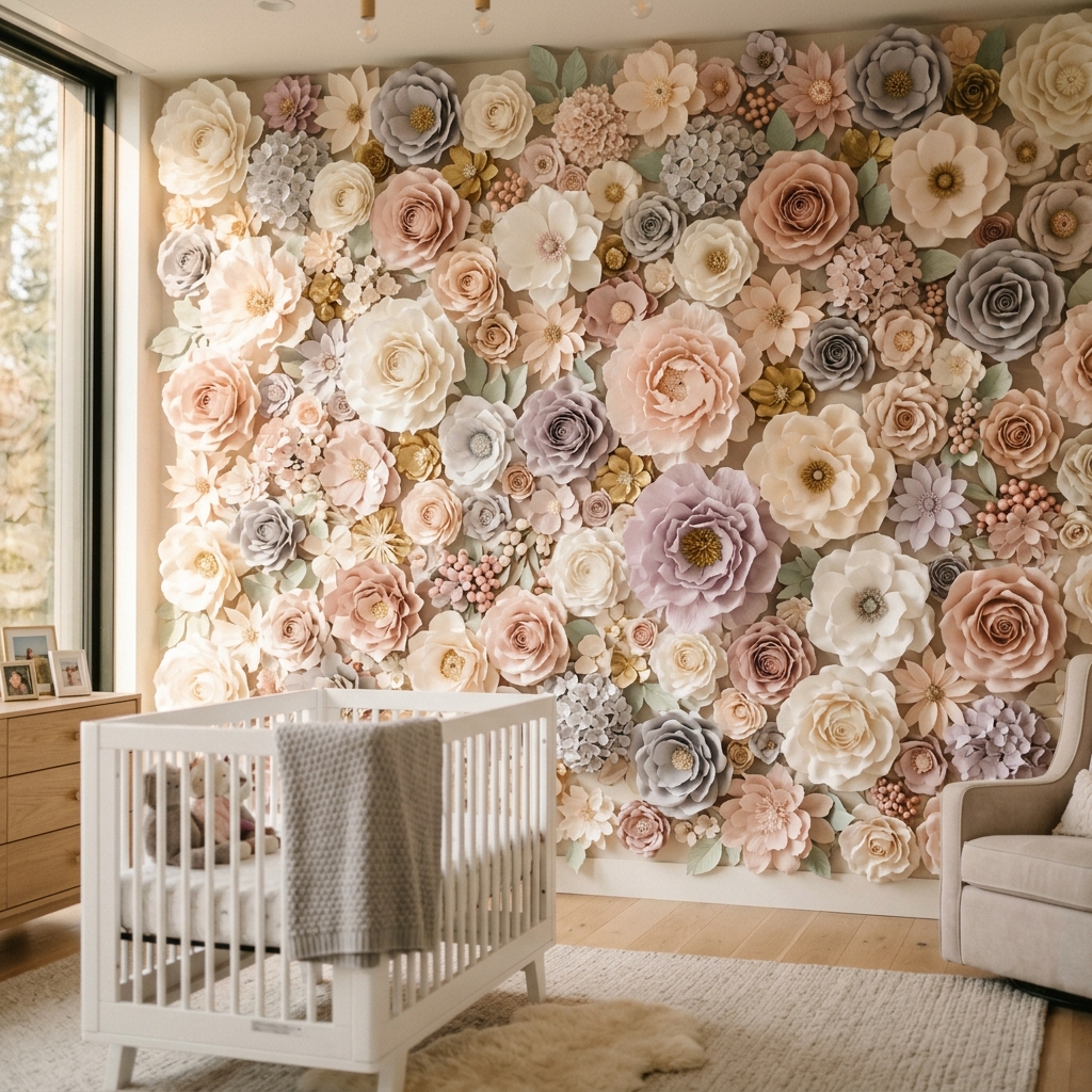 Completed display for Giant Flower Wall Decor for Nurseries: Sweet and Safe Designs