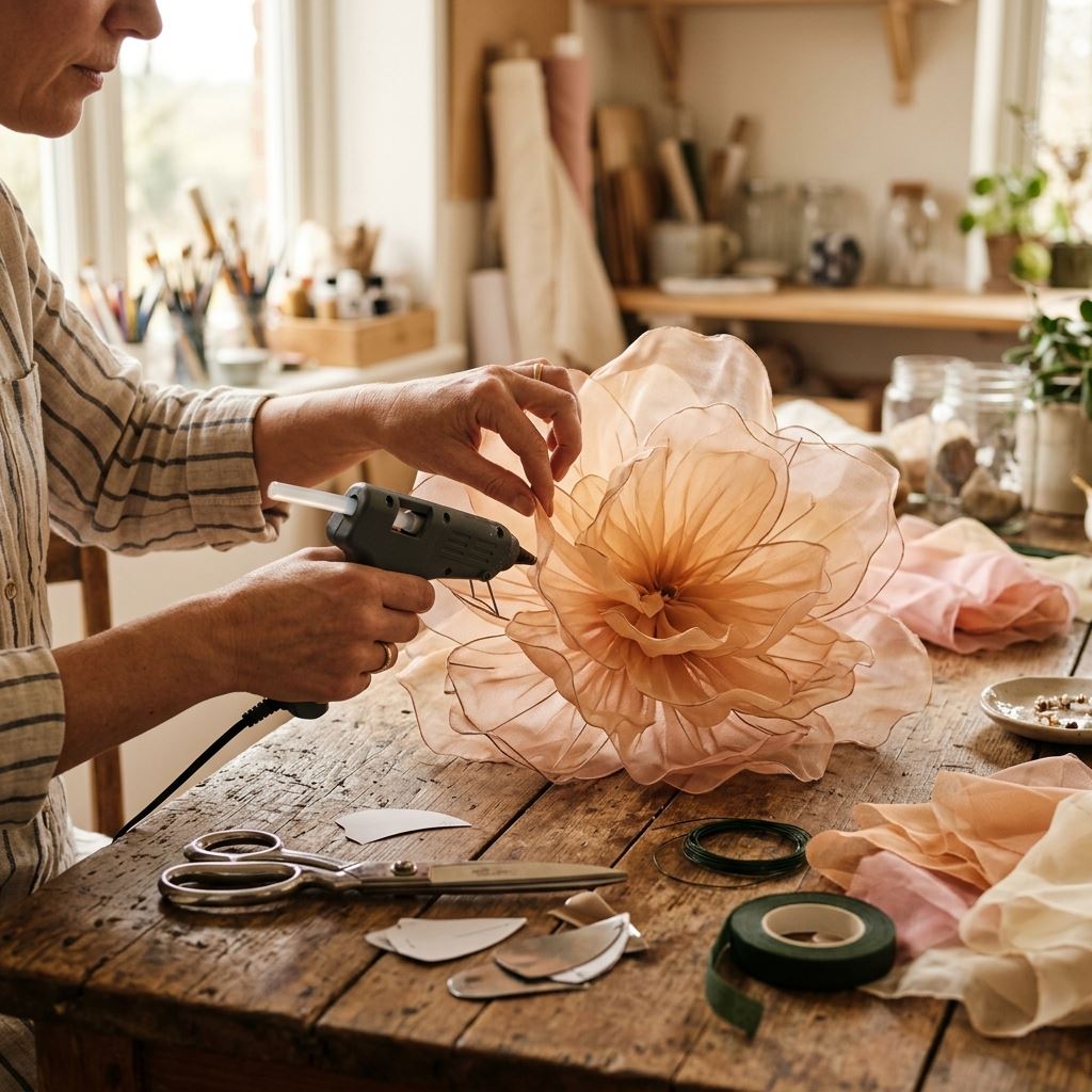 Crafting detail for Giant Organza Flowers: Achieving that Ethereal Glow