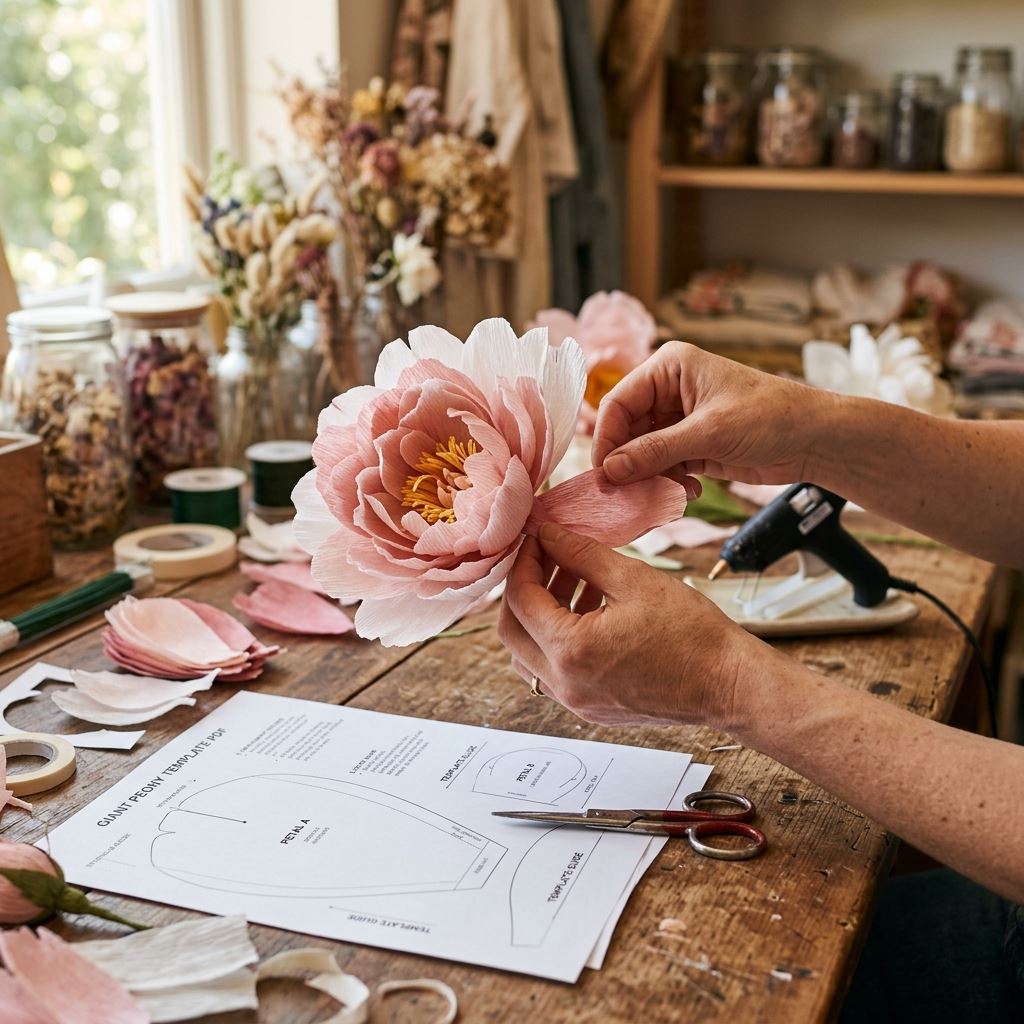 Crafting detail for Giant Peony Template PDF: Crafting the Perfect Ruffles