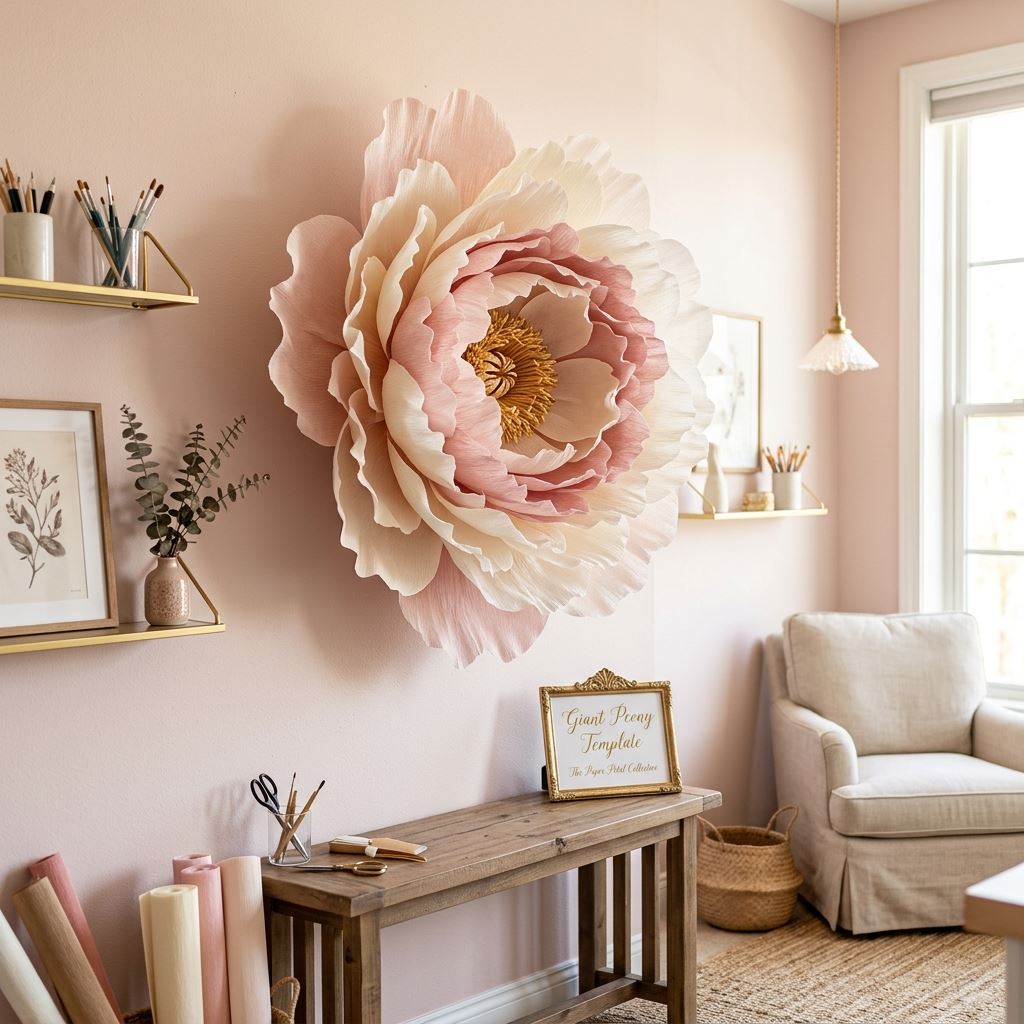 Completed display for Giant Peony Template PDF: Crafting the Perfect Ruffles