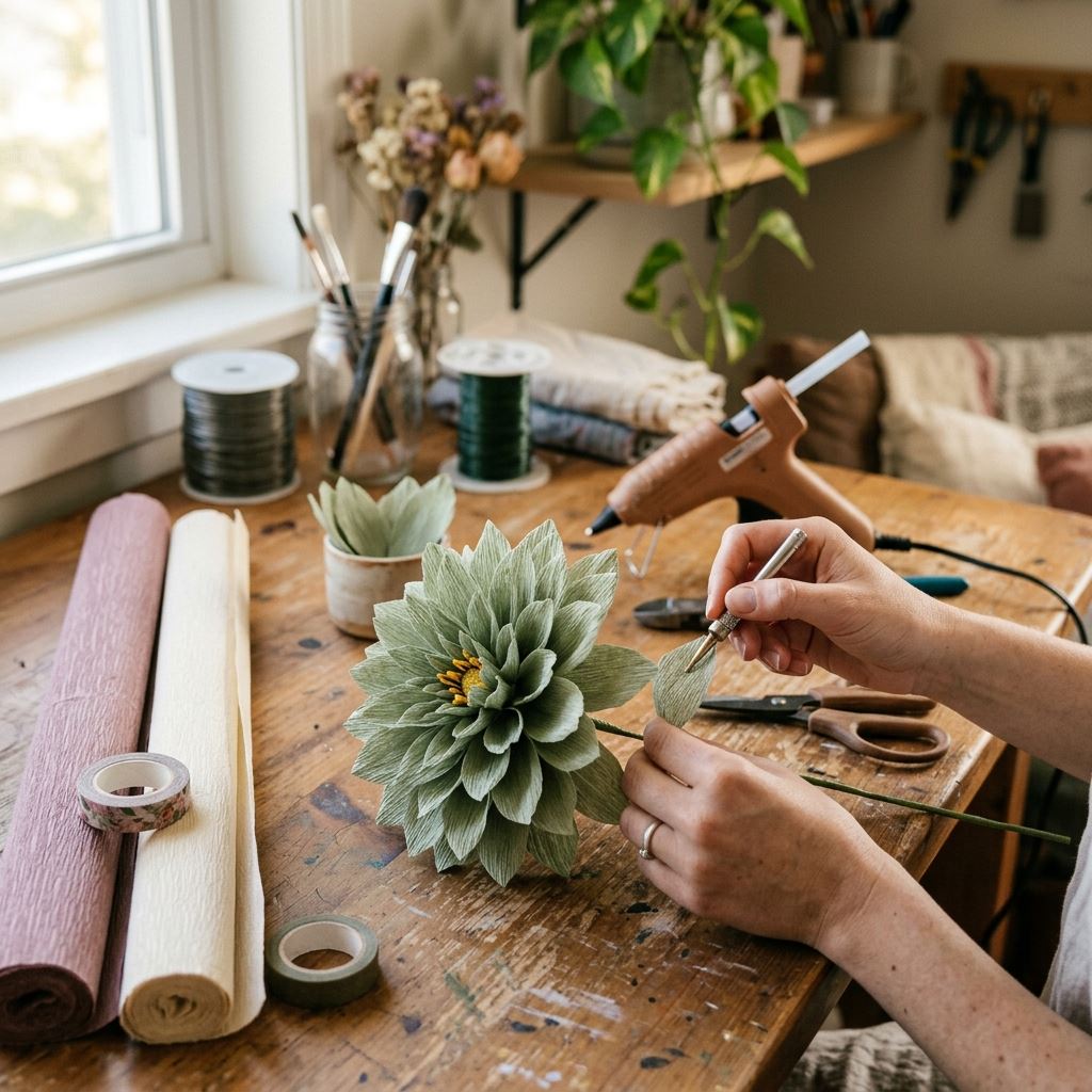 Learning to assemble giant paper flowers through online courses
