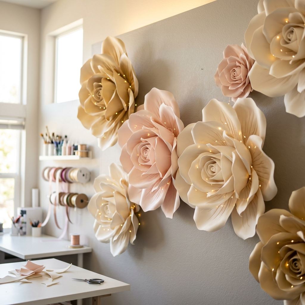 Completed display for Incorporating LED Lights into Giant Foam Flowers