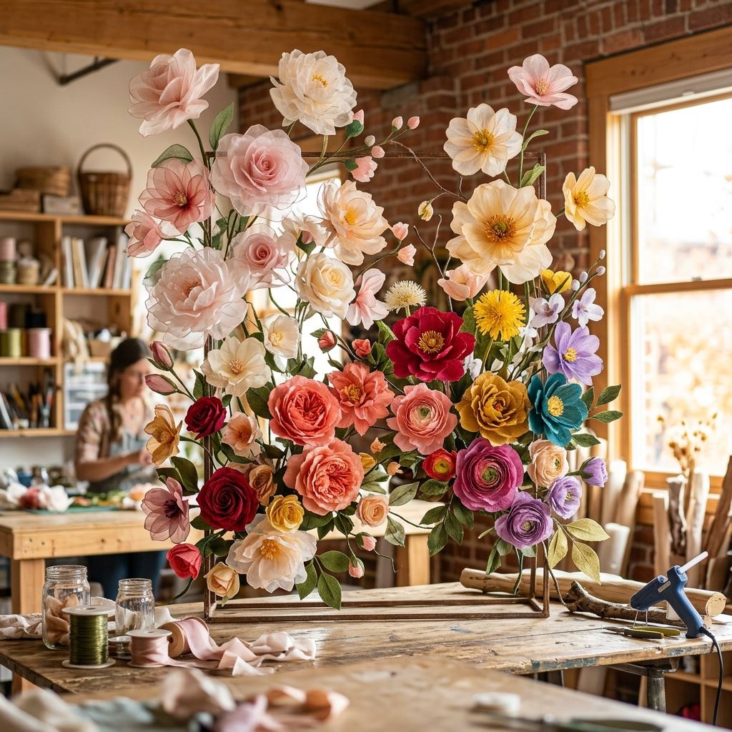 Completed display for Organza vs. Crepe Paper: Which is Best for Giant Flowers?