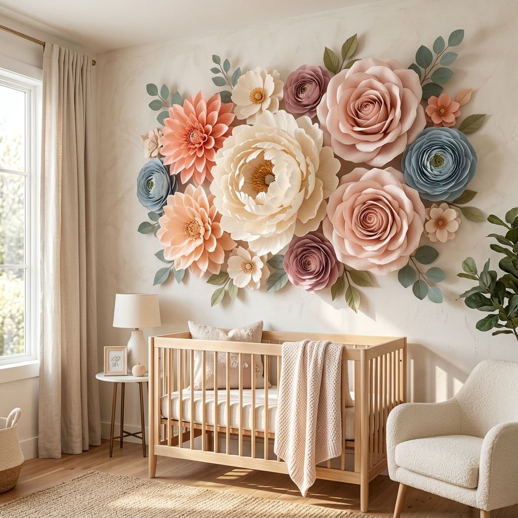 Completed display for Oversized Paper Flower Patterns for Dramatic Decor