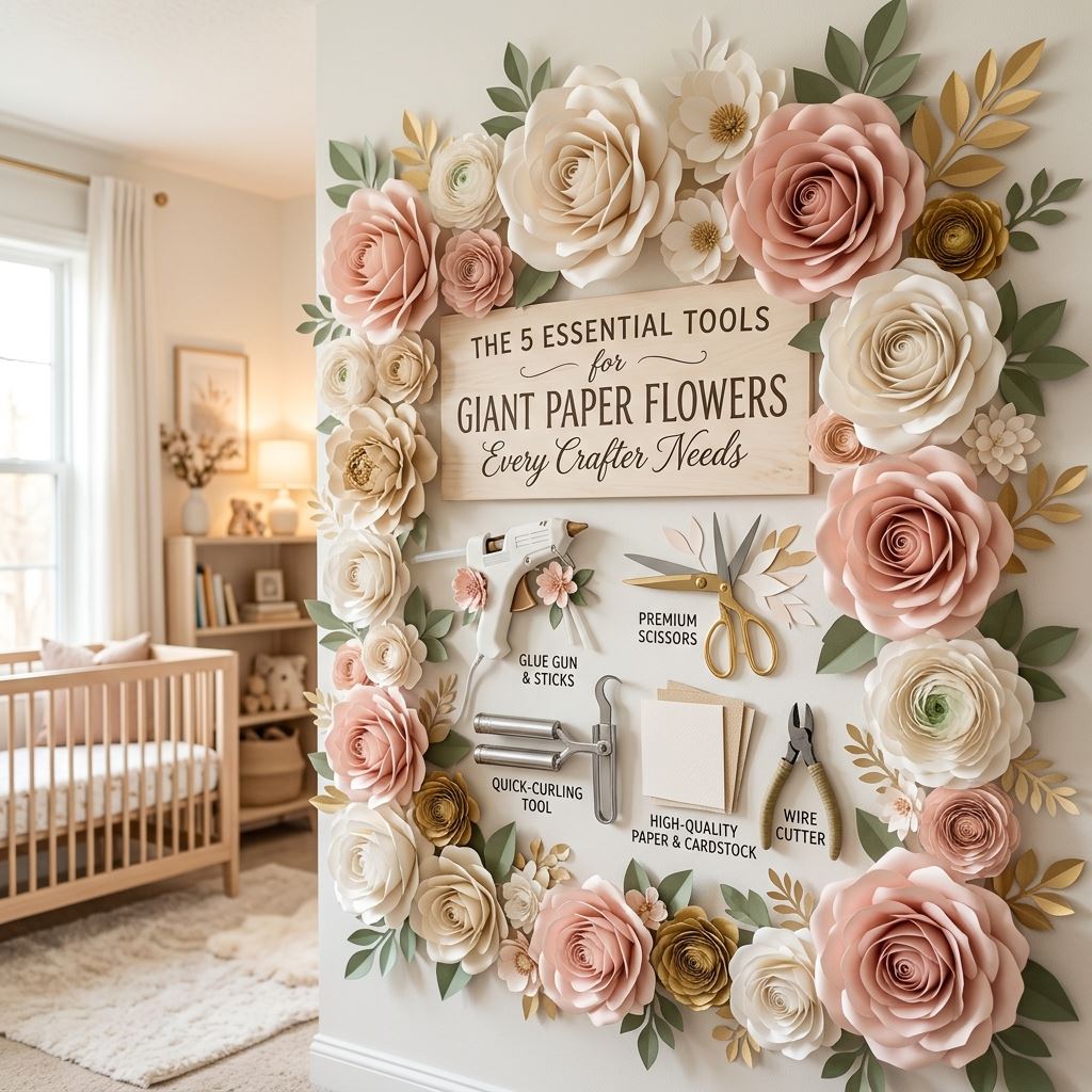 Completed display for The 5 Essential Tools for Giant Paper Flowers Every Crafter Needs
