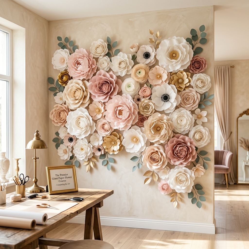Completed display for The Premier Giant Paper Flower Course: Master Paper Artistry