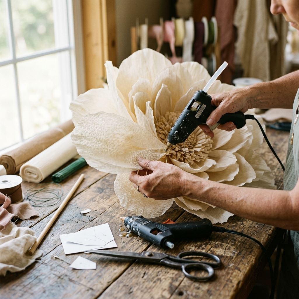 Crafting detail for Waterproofing Giant Paper Flowers for Outdoor Events